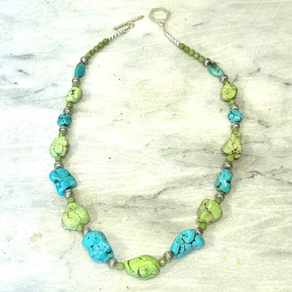 Artisan Crafted Sterling Turquoise Jade Necklace 24.5" - Picture 8 of 8